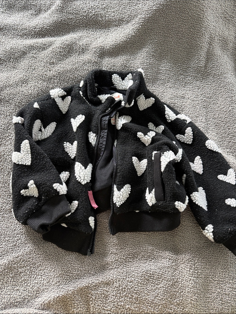 Cat & Jack Black Sherpa Jacket with White Heart Accents